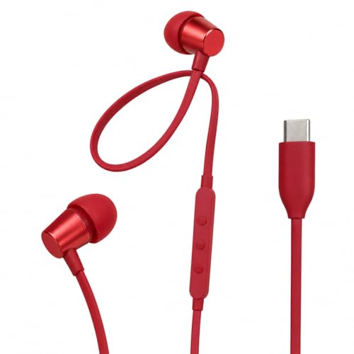 Image of Type C Wired Earphones for JBL Tun 310 C | High Fidelity Sound, Deep Bass, HD Calling Mic, Comfortable Fit, Strong Cable Compatible with All Type C Devices (RedRed)
