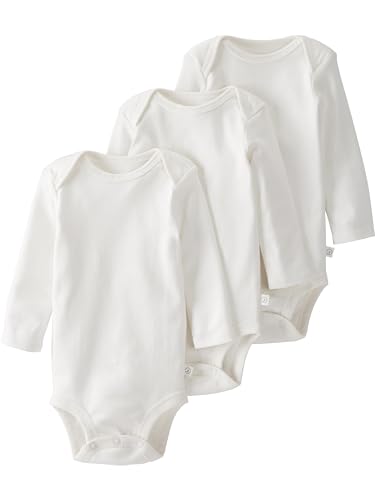 little planet by carter's Baby 3-pack Long Sleeve Bodysuits made with Organic Cotton, Light Cream, 18M