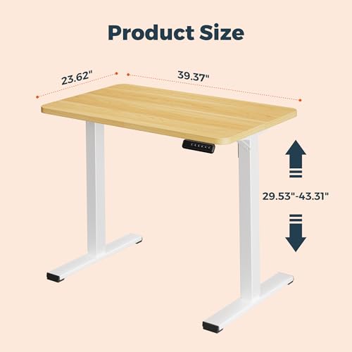 Image of One-Piece Standing Desk 40 x 24 Inches, Small Adjustable Height Desk for Small Space Electric Sit Stand Desks Home Office Computer Workstation, Maple