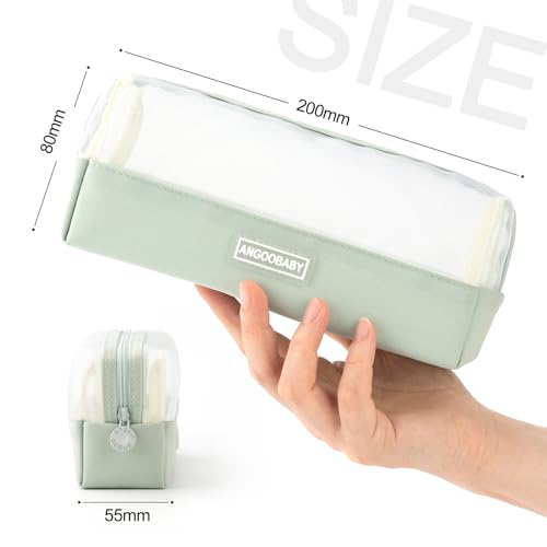 Image of ANGOOBABY Mesh Pencil Bag Clear pencil case Zipper Pouch Bags Multifunctional Pencil Holder for Students, Small Makeup Bag Suitable for Teen Girls & Boys（Green）