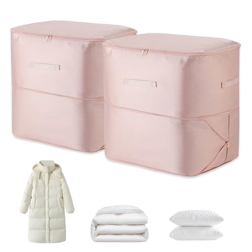 2Pcs Super Space Saving Self Compression Organizer, Space Saver Vacuum Storage Bags, Self Compression Storage Bags, vacuum seal bags for clothing, Sweaters, Blankets (Pink)