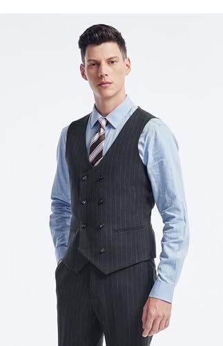 Men's Formal Suit Vest Slim Fit Pinstripe Waistcoat Business Vest for Suit Tuxedo3