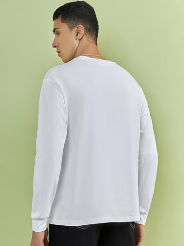 Image of Bewakoof Men's 100% Cotton Graphic Print Oversized Fit Full Sleeve Round Neck T-Shirt | Casual Wear | Street Wear | Oversized t Shirt for Men Cotton | Baggy