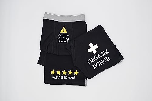 3 Pack Boxer Briefs - Funny Boxer Brief Gift Set - Caution Choking Hazard - Orgasm Donor - 5 Stars Would Bang Again3