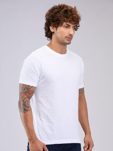 Image of Park Avenue Men Regular Fit Solid Pattern Pure Cotton Round Neck T-Shirt