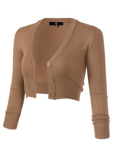 Image of Allsense Women's Cropped Bolero Shrug Cardigan | 3 /4 Sleeve, Button Down, Lightweight Knit Sweater