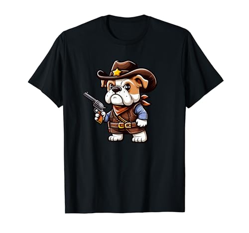 Englische Bulldogge Wild West Lustiger Hund Cowboy T-Shirt