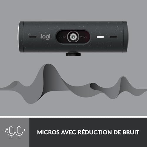 Logitech Brio 500 Webcam Streaming HD avec Expo Auto, Mode ’Show’, Deux Micros à Réduction de Bruit, Clapet Confidentiel, Compatible Microsoft Teams, Google Meet, Zoom, Câble USB-C - Graphite