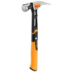 Fiskars Universalhammer IsoCore L zum Einschlagen der Nägel, Länge: 34 cm, Gewicht: 0,91 kg, Schwarz/Orange, 1020214