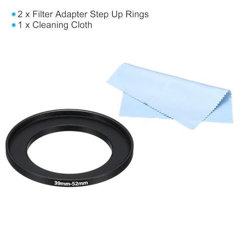 PATIKIL 39mm-52mm Metal Step Up Ring with Cleaning Cloth, 2 Pack Camera Lens Filter Adapter Ring Aluminum Filter Adapter Ring for Camera Lenses Hood, Black - Image 3