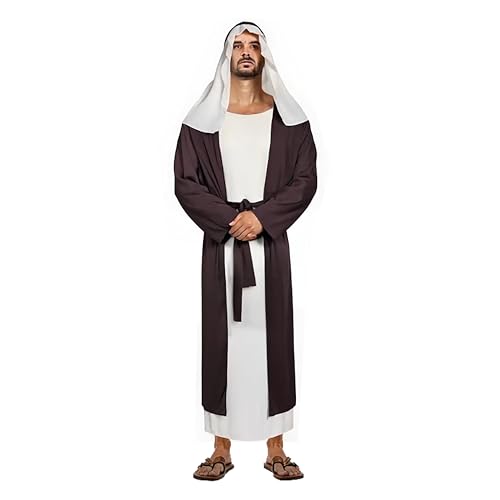 Gukefun Biblical Disciple Costume for Adult Men - Jesus Era Tunic Robe Set with Headscarf & Waist Cord Religious Festival Nativity Play Halloween Outfit