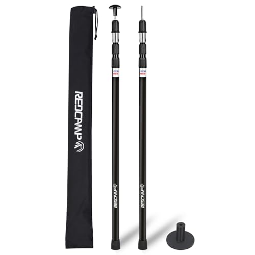 REDCAMP Aluminium Camping Teleskopstange Zelt, Heavy Duty Zeltstangen Teleskop, 91 cm bis 229cm Tarp Stangen f ür Sonnensegel Schutz Markise (Schwarz, Satz von 2)
