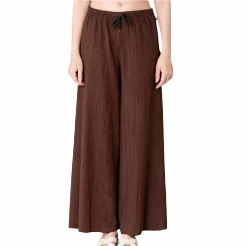 Image of Women Solid Wide Leg Palazzo Pants | Elastic Waist Drawstring Lounge Palazzo Trousers | Casual Comfortable Palazzo for Women & Girls