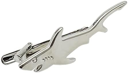 Shark Tie Clip,MeShow Men's 2.75 Inches Metal Shark Tie Clip Bar with Gift Bag,Perfet for Regular Tie for Men Novelty 316L Stainless Steel Tie Clip Bar Pin (Silver Shark)
