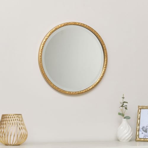 Melody Maison Round Gold Hammered Wall Mirror - 40cm x 40cm