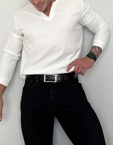 Image of Tonywell Men's Leather Ratchet Belt, 1 3 /8 inch Adjustable Dress Belt, Trim to Fit