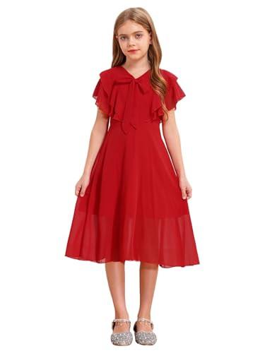 YiZYiF Girls Ruffled Sleeve V Neck Flower Girl Dress for Wedding Bridesmaids Flowy Chiffon Formal Party Pageant Gown