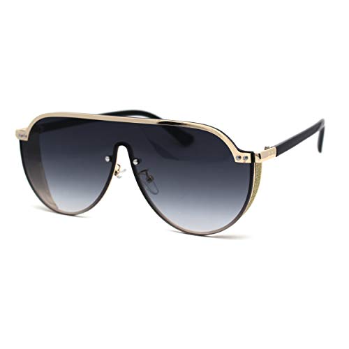 Flat Top Shield Large Racer Exposed Lens Metal Sunglasses