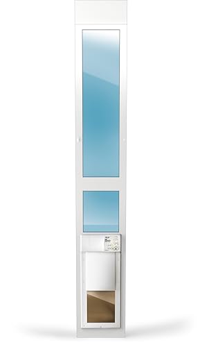 Power Pet High Tech WiFi Electronic Dog Door - Automatic Sliding e-Glass - Medium Pets up to 25 lbs - Tall 92-3/4" - 96" Patio Doors - PX1-STE-WIFI