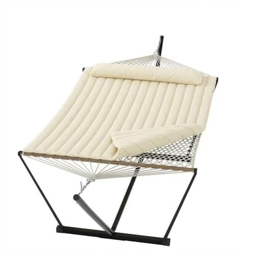 Garvee 2 Person Portable Double Hammock for Outdoor with Pillow Heavy Duty Portable Hammock with Adjustable Steel Stand for Patio Garden Beach Backyard