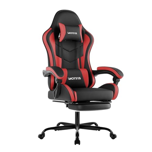 Image of Ergonomic Gaming & Office Chair, Footrest, Racing Design Black /Red | PVC with headrest,lumbar, Adjustable Height recliner for adults 2D-Linkage Armrests for 300LBS