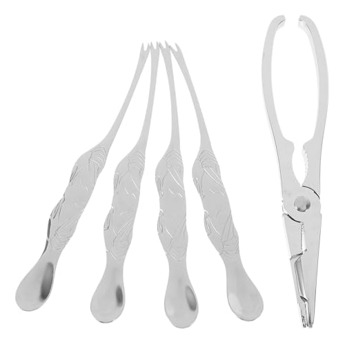 BATHVEVE Set de 5 Herramientas para Mariscos Tijeras Antideslizantes y Pinzas de Aleación de Zinc para Abrir Cangrejos, Langostas y Ostras, Uso en Mariscos y Regalos