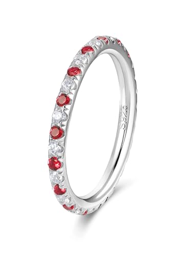 CYW Moissanite Sapphire Ruby Emerald Hand Setting Full Eternity Rings for Women, Solid 925 Sterling Silver, Stackable Ring, Wedding Birthday Valentines Anniversary Mothers Day Ideal Gift for Her