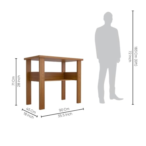 Image of Amazon Brand - Solimo Ace Engineered Wood Computer Desk with One Tier Shelves Laptop Study Table for Office Home Workstation Writing Modern Desk - Leon Teak (90 cm x 45 cm x 71 cm)