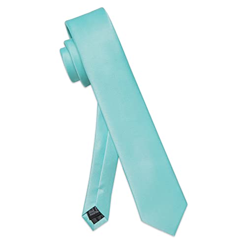 Image of YourTies Skinny Ties for Men Satin 2.4 inch Slim Necktie with Pocket Square Tie Clip Set Solid Color Wedding Party Business