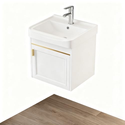 Kirnuo洗面化粧台 浴室浴室キャビネット 洗面台 セラミック ワンピース ウォッシュ ハンド セット ガーデンシンクキッチン ボウル 手洗い器 セラミック容器 手洗い ロッカー付 台下 収納 (40CM,蛇口スタイル)