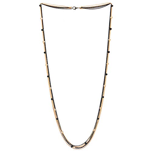 COOLSTEELANDBEYOND Black Gold Multi-Strand Long Chains Statement Necklace with Crystal Beads Charms Pendant, Dress Prom