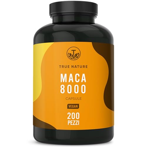 Maca 8000 Gold - 200 Capsule vegane - Dose elevata: 24.000 mg PER DOSE GIORNALIERA - Estratto di radice di Maca di prima qualità - produzione tedesca - TRUE NATURE®