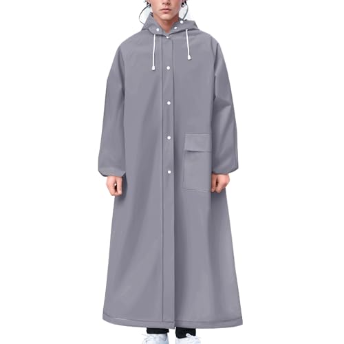 RINJOY Raincoat for Adults Reusable EVA Ponchos with Hood Waterproof Raincoats Long Rain Jacket for Men Women Outdoor Camping