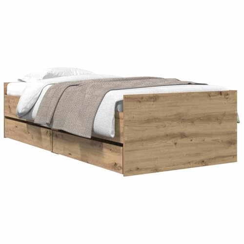 vidaXL Estructura de Cama con cajón Roble Artesanal 90 x 190 cm, Muebles de Dormitorio Elegantes, Marco de Cama Rectangular, Madera Maciza de Pino, diseño rústico con Almacenamiento, ensamblaje fácil