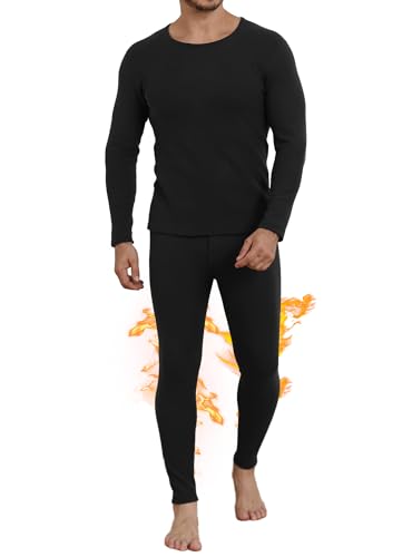 Image of TRENDOUX Thermal Underwear For Men: Warm Thick Wool Long Johns With Polar Fleece Lined, Stretchy Soft Winter Base Layer, Mens Thermals Top And Bottom Set For Cold Weather Black L