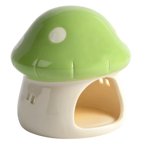 Image of Ceramics Mushroom House Aquarium Decor, Betta Fish Tank Accessories Landscape Decoration, Small Shrimp Goldfishes Habitat Hut Pleco Smalland Breeding Hide Caves Toad House - Green