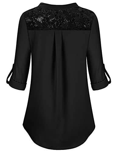 Moyabo-Damen-V-Ausschnitt-Bluse34-aeRmel-Tunika-ReissVerschluss-Langshirt-Langarm-Hemd-Tops-T-Shirt-Oberteile-Tunika-Tops