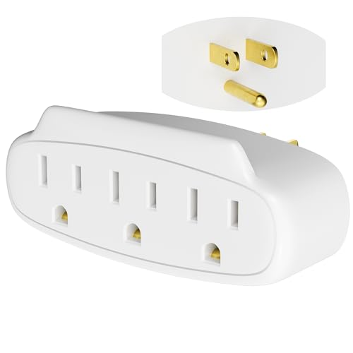 3 Prong Power Strip 3-Outlet Extender Wall Charger Space Saving 3 in 1 Multi Plug Outlet Adapter Splitter Travel Essentials ETL Listed 125V 15A 1875W for Home Office-Firm Mini Light Wall Tap with Lip