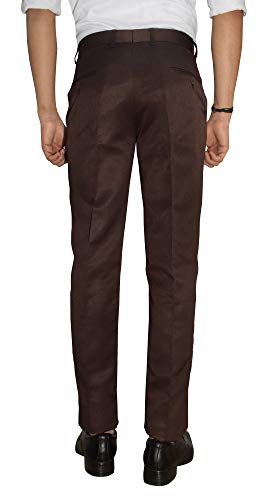 Image of KUNDAN Slim Fit Men Dark Brown Polyester Viscose Blend Trousers