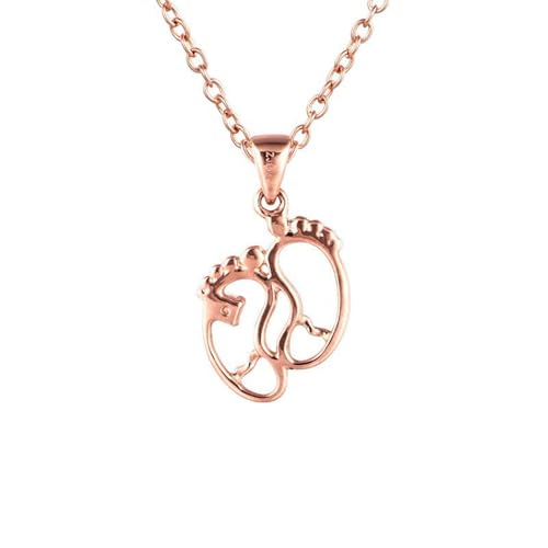 Grewod Collar Mujer Oro Rosa 9K Huella con Moissanita Redonda Cadena 45cm, Joyería Collar con Colgante con Piedra
