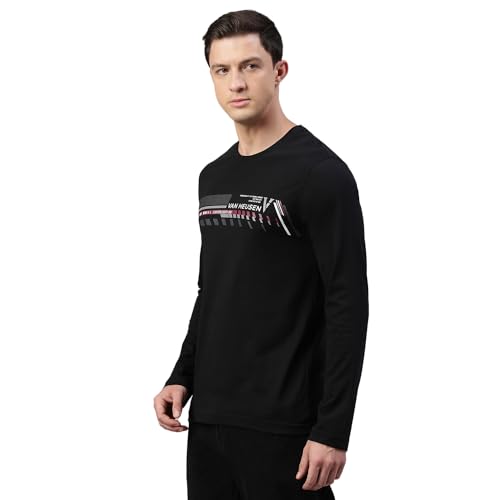 Image of Van Heusen Men Athleisure Regular Fit T-Shirt - Cotton Rich - Crew Neck, Long Sleeve, Printed