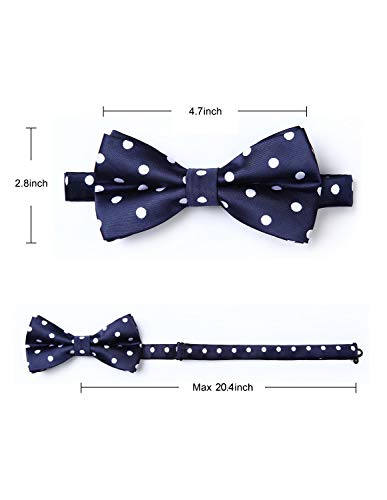 Enlision Pre-Tied Bow Tie Polka Dot Adjustable Formal Bowties Neck Tie for Men & Boys Navy Blue/White