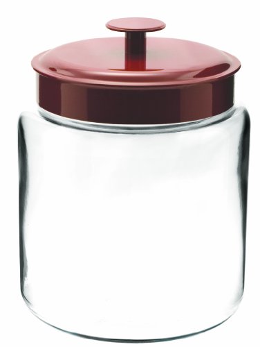 Anchor Hocking Montana Glass Jars with Fresh Sealed Lids, Red Metal, 96 oz (Set of 2)