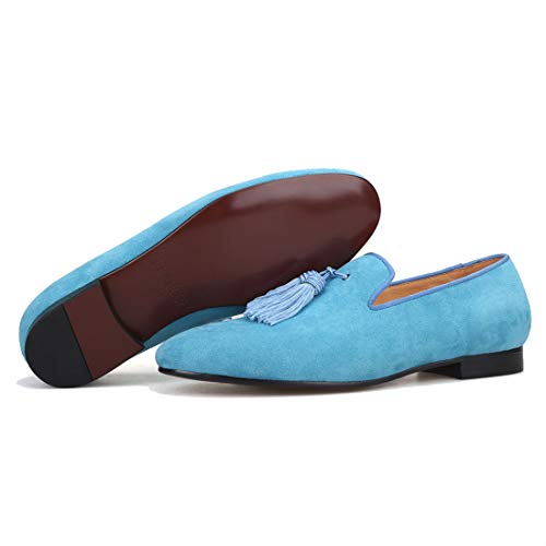 FERUCCI Men Light Blue Suede Slippers Loafers Flat with Big Blue Tassel