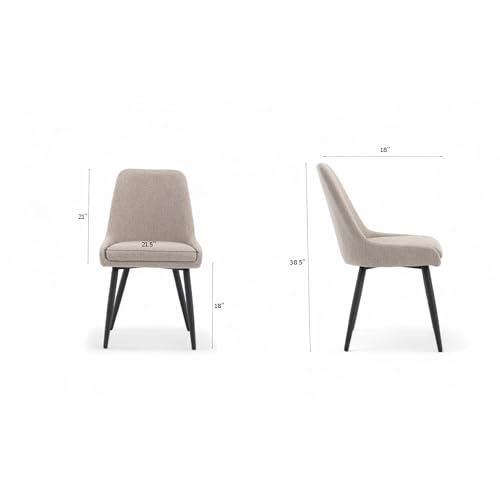 Image of Finch Fox Morris Glam Comfortable Fabric Upholstered Padded Living Room Side Dining Chair for Cafeteria Bedroom, Restaurents, Home, Office with Black Metal Legs in Light Grey Color (Set of 2)