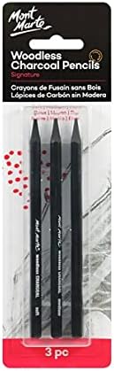 Mont Marte Charcoal Pencils Set - 3 Pieces - Black Charcoal with Different Degrees of Hardness - Ideal Charcoal Pencils for Impressive Drawings - Perfect for Beginners, Professionals and Artists