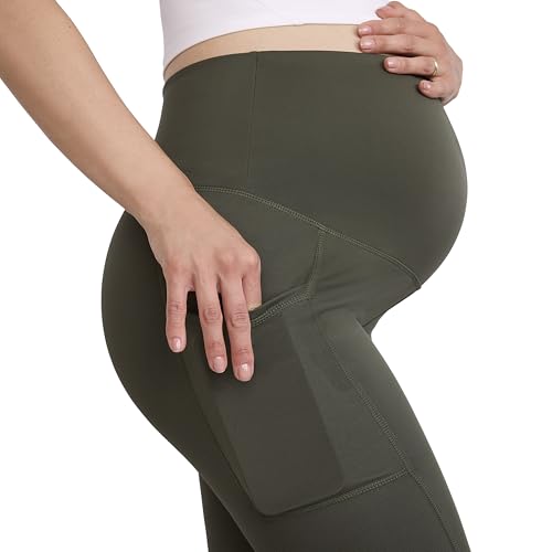 Image of Motherhood Maternity Women's Over the Belly Workout Activewear Pregnancy Leggings with Pockets