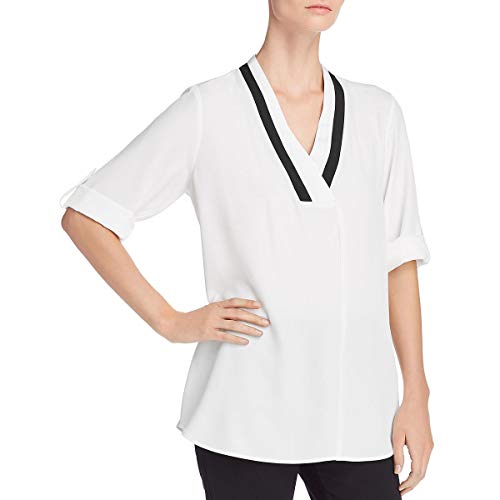 Calvin Klein Womens Rolled Sleeve Contrast Blouse Ivory L