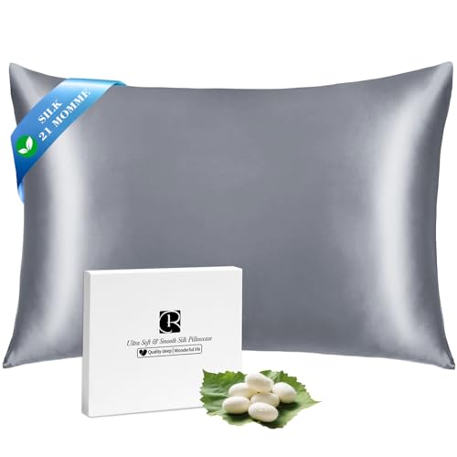 Ravmix 100% Silk Pillowcase for Hair and Skin 21Momme Both Sides Mulberry Silk Pillow Case with Hidden Zipper 1PCS Standard 50×75cm Lilac Grey