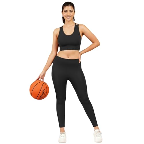 Image of NINQ high Waist Women Gym Compression Pants for Workout with Pocket, Yoga & Exercise, Active Wear Legging Sports Tights Trousers with Comfortable Fit for Running, Jogging & Training